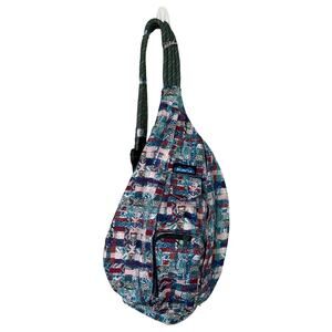 Kavu Rope Bag Mixed Weave Sling Red Blue White Backpack Messenger Zip Hiking
